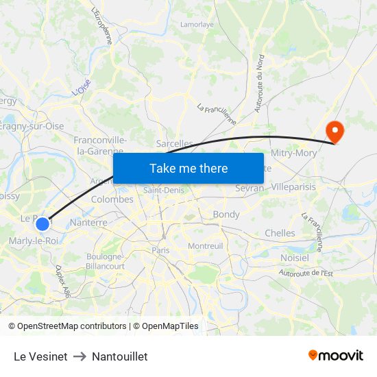 Le Vesinet to Nantouillet map
