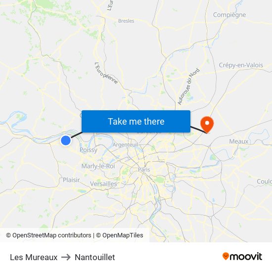 Les Mureaux to Nantouillet map