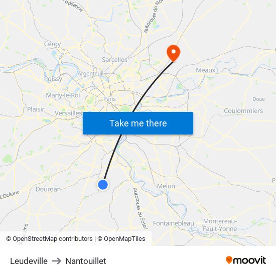 Leudeville to Nantouillet map