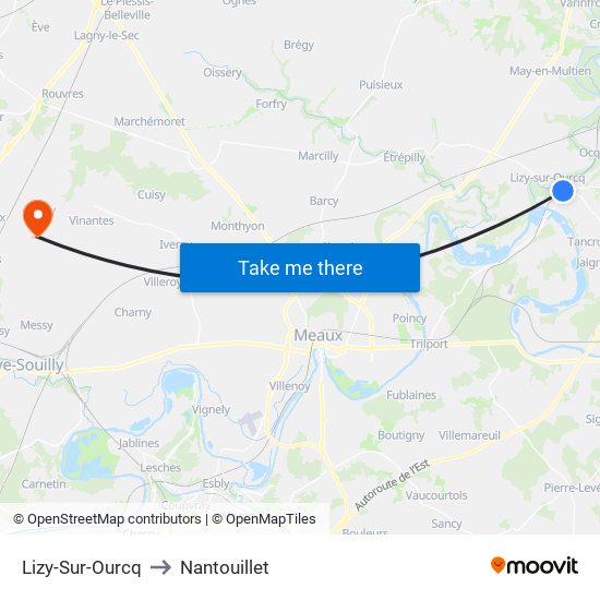 Lizy-Sur-Ourcq to Nantouillet map