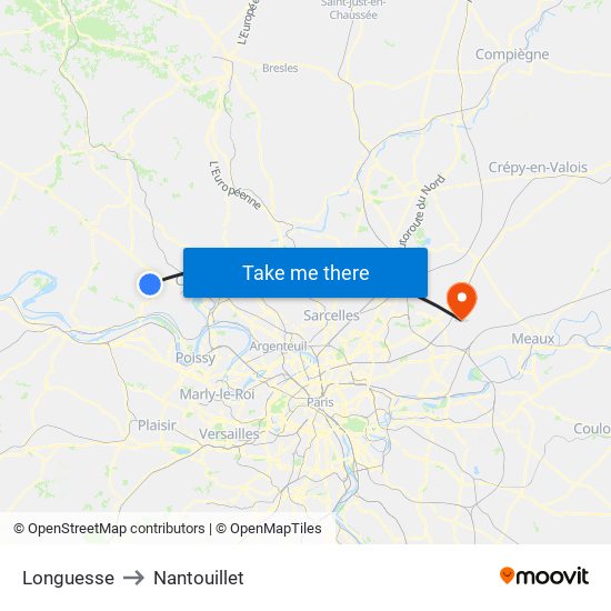 Longuesse to Nantouillet map