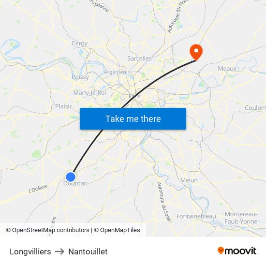 Longvilliers to Nantouillet map
