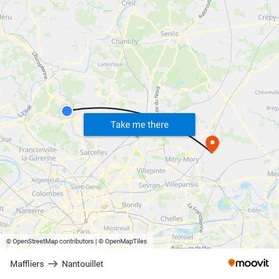 Maffliers to Nantouillet map