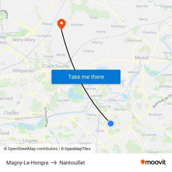 Magny-Le-Hongre to Nantouillet map