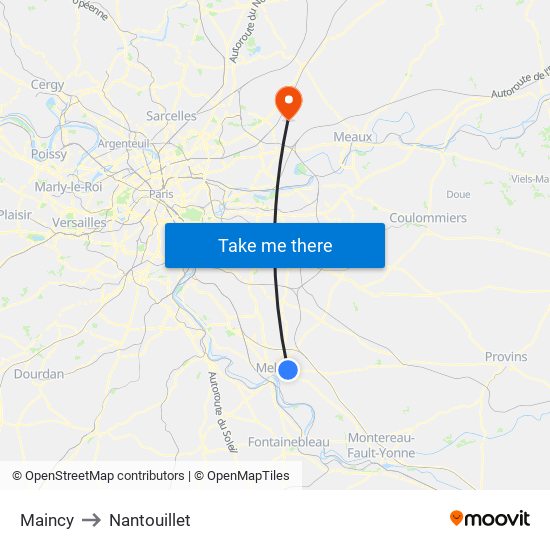 Maincy to Nantouillet map