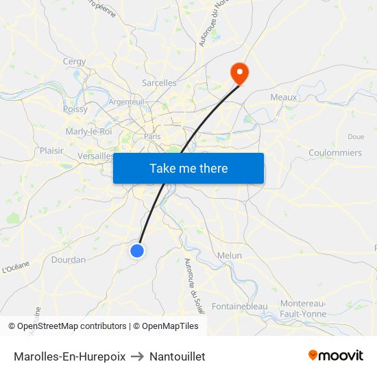 Marolles-En-Hurepoix to Nantouillet map