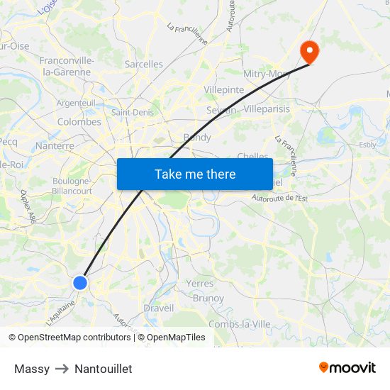 Massy to Nantouillet map