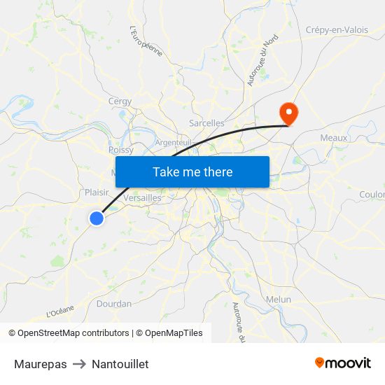 Maurepas to Nantouillet map