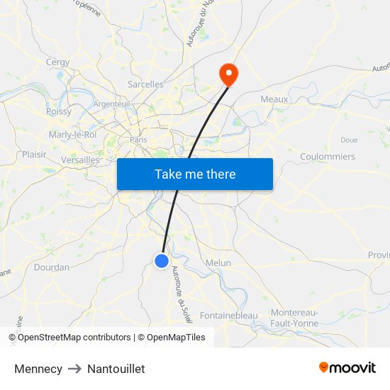 Mennecy to Nantouillet map