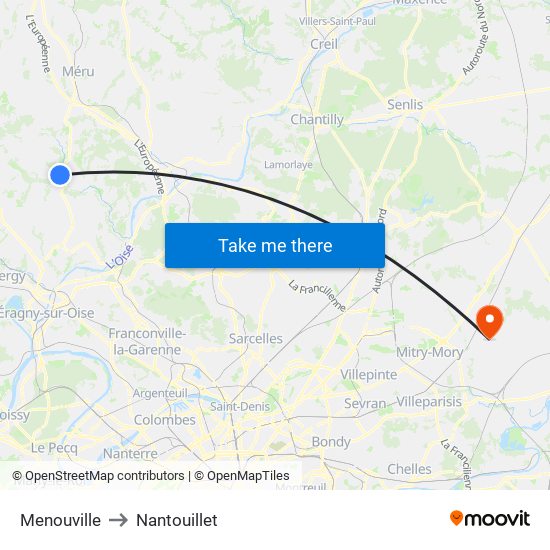 Menouville to Nantouillet map