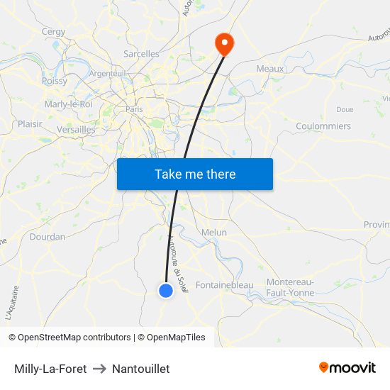 Milly-La-Foret to Nantouillet map