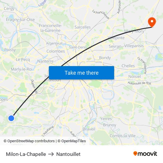 Milon-La-Chapelle to Nantouillet map