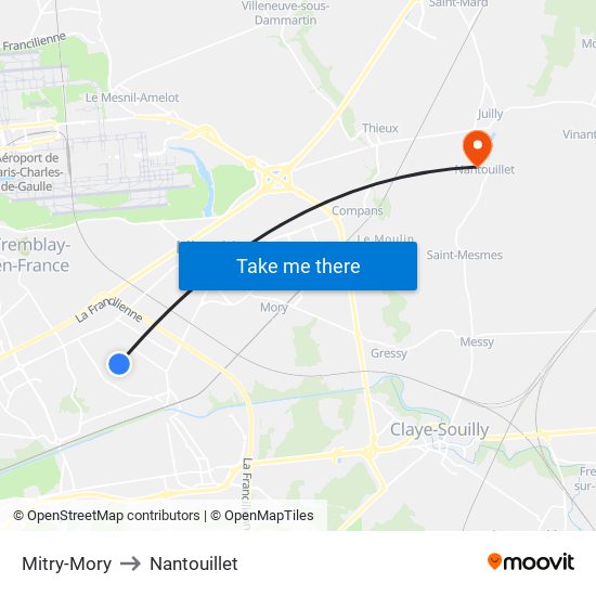 Mitry-Mory to Nantouillet map