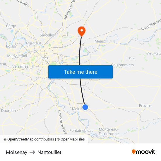Moisenay to Nantouillet map