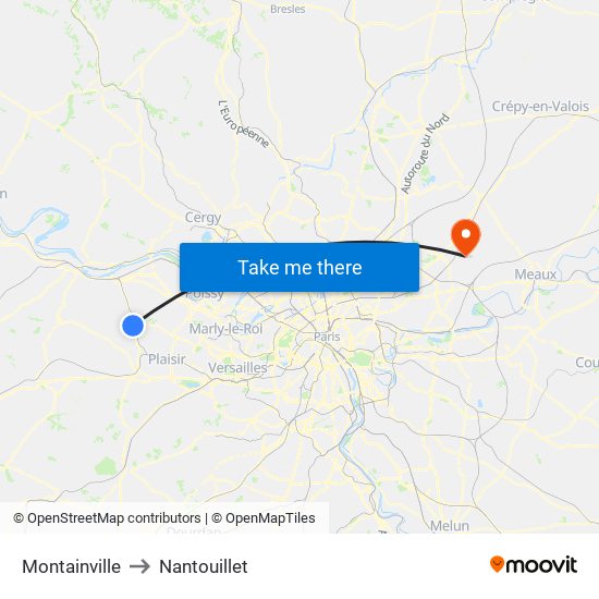 Montainville to Nantouillet map