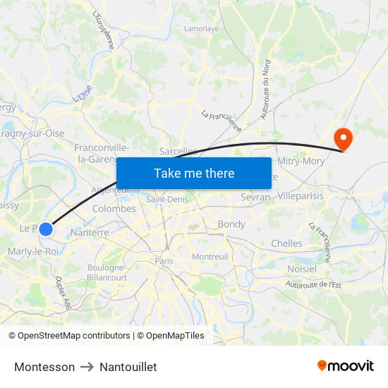 Montesson to Nantouillet map