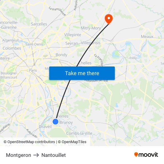 Montgeron to Nantouillet map