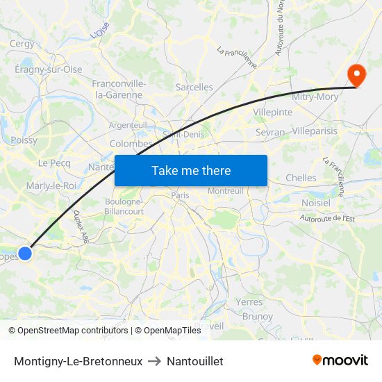 Montigny-Le-Bretonneux to Nantouillet map