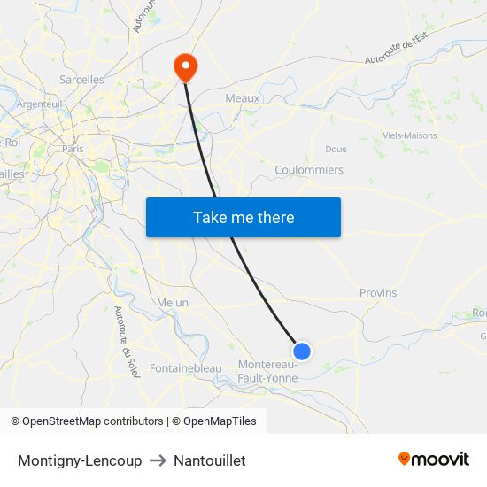 Montigny-Lencoup to Nantouillet map