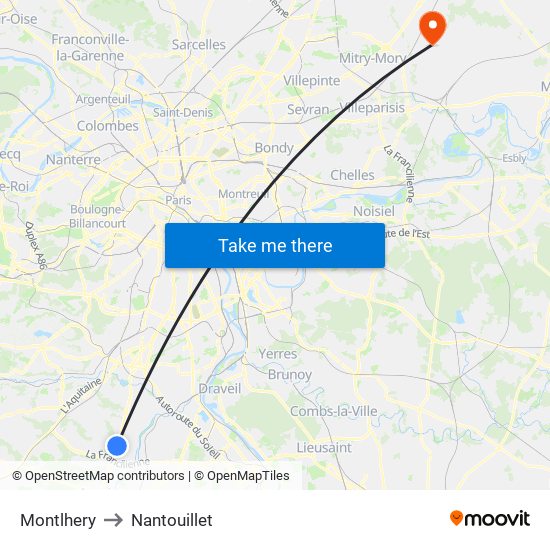 Montlhery to Nantouillet map