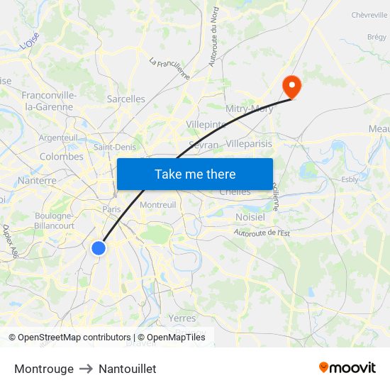 Montrouge to Nantouillet map