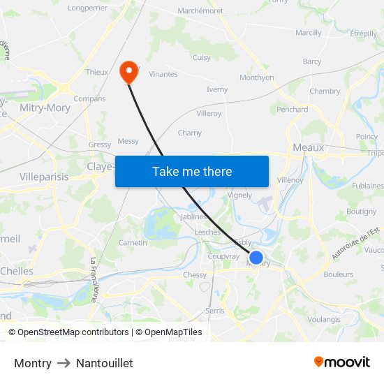 Montry to Nantouillet map