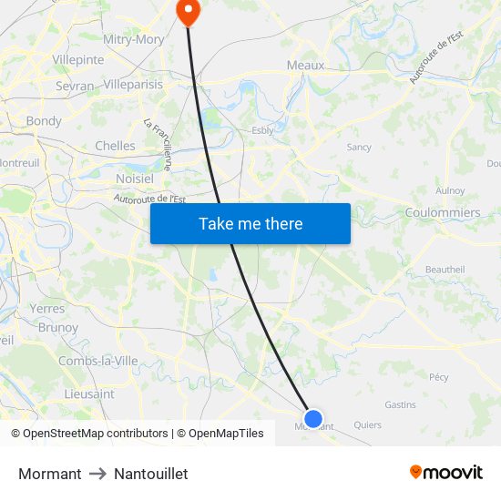 Mormant to Nantouillet map