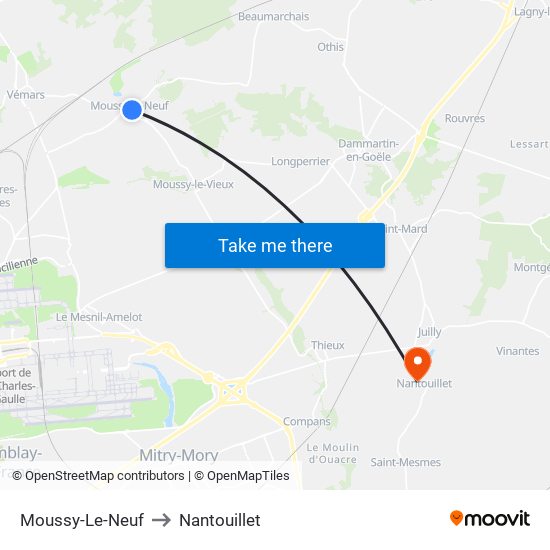Moussy-Le-Neuf to Nantouillet map