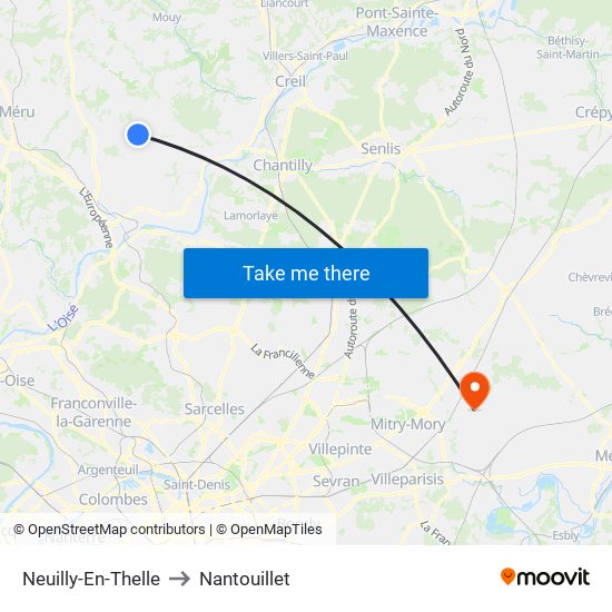 Neuilly-En-Thelle to Nantouillet map