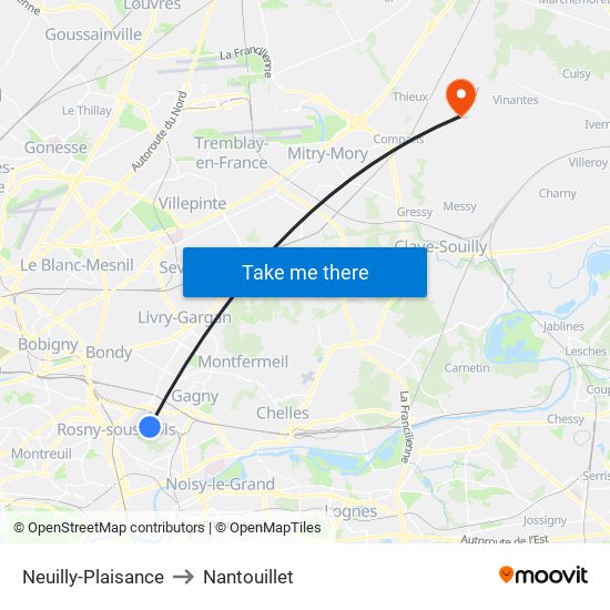 Neuilly-Plaisance to Nantouillet map