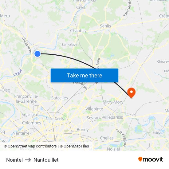 Nointel to Nantouillet map