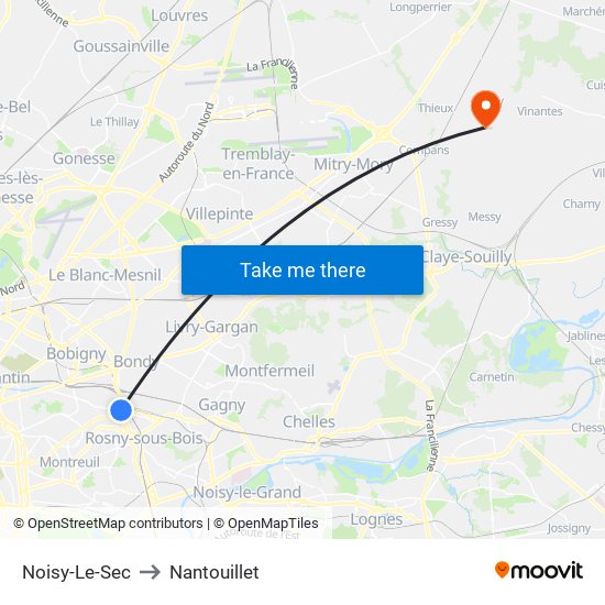 Noisy-Le-Sec to Nantouillet map