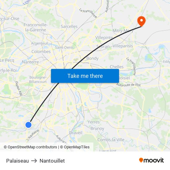Palaiseau to Nantouillet map