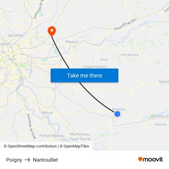 Poigny to Nantouillet map