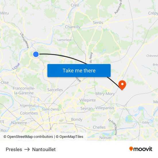 Presles to Nantouillet map