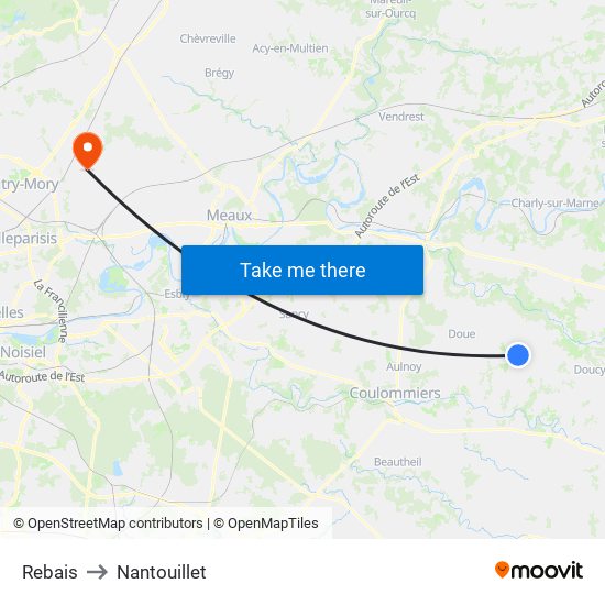 Rebais to Nantouillet map