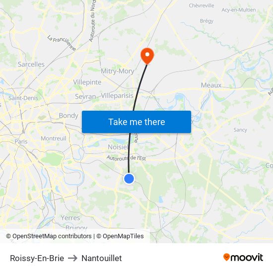 Roissy-En-Brie to Nantouillet map