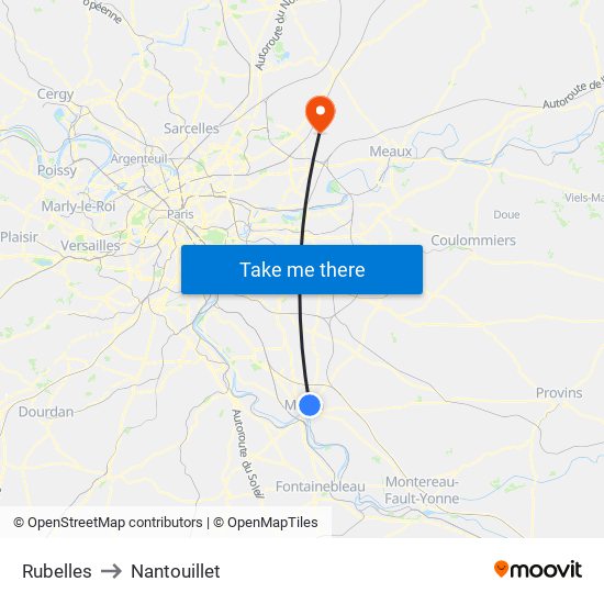 Rubelles to Nantouillet map
