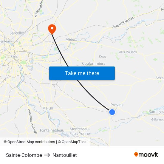 Sainte-Colombe to Nantouillet map