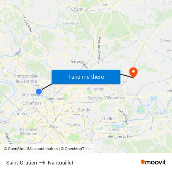 Saint-Gratien to Nantouillet map