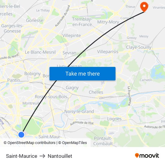 Saint-Maurice to Nantouillet map