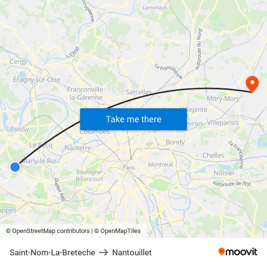 Saint-Nom-La-Breteche to Nantouillet map