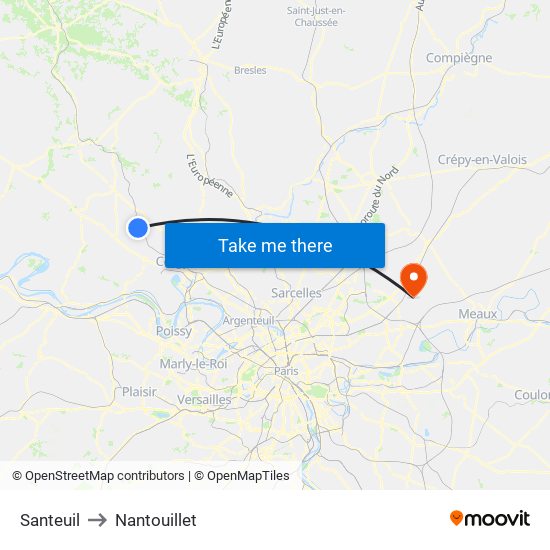 Santeuil to Nantouillet map