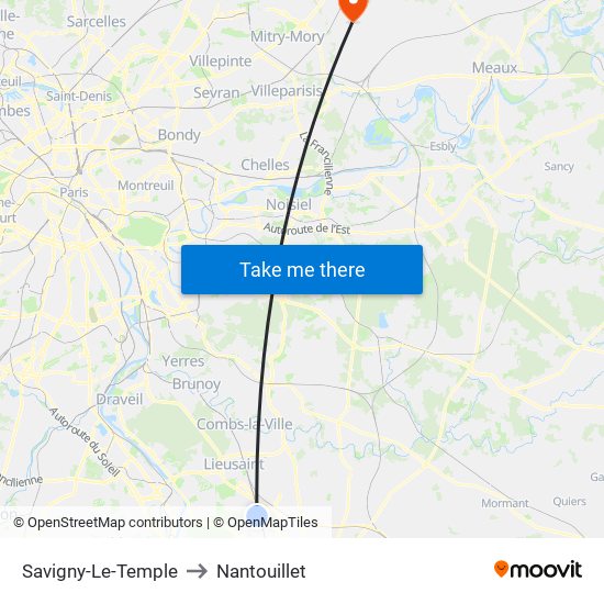 Savigny-Le-Temple to Nantouillet map