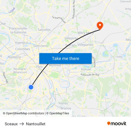 Sceaux to Nantouillet map