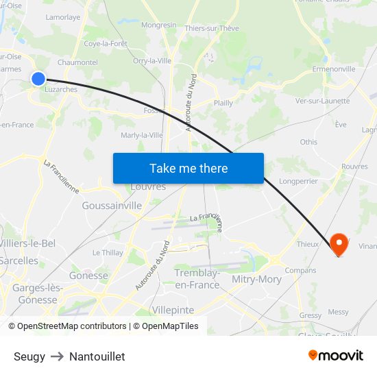 Seugy to Nantouillet map
