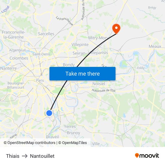 Thiais to Nantouillet map