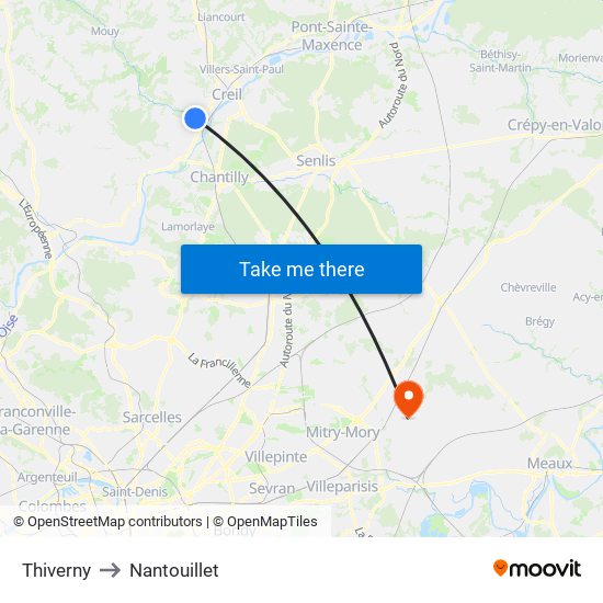 Thiverny to Nantouillet map