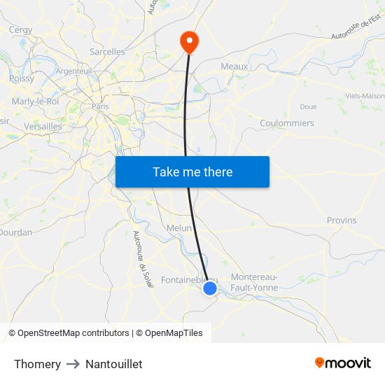 Thomery to Nantouillet map