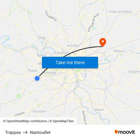 Trappes to Nantouillet map